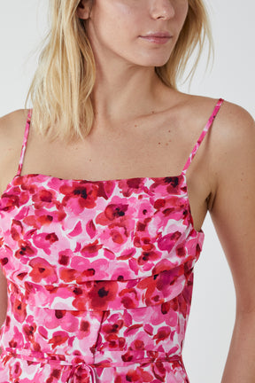 Draped Cowl Neck Floral Midi Dress