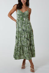 Leaf Print Cami Tassel Trapeze Dress