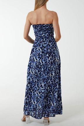 Shirred Bandeau Animal Maxi Dress