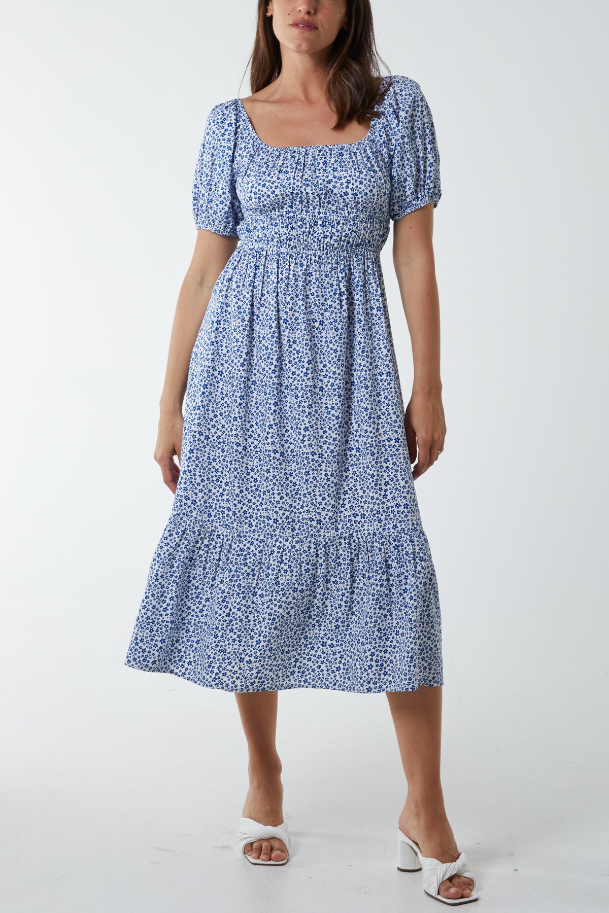 Floral Channelled Square Neck Midi Dress