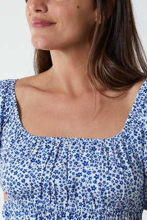 Floral Channelled Square Neck Midi Dress
