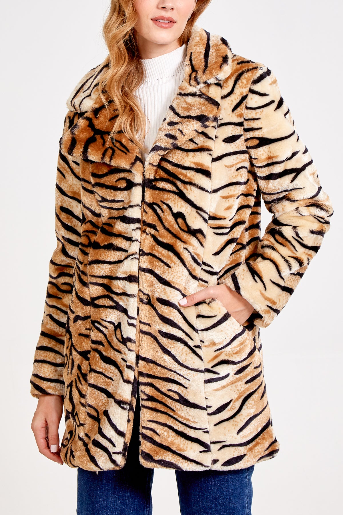 Tiger Print Faux Fur Coat