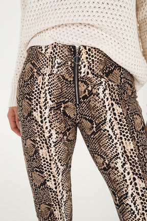 Snake Print Zip Front Trousers