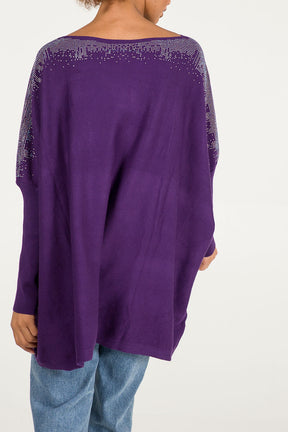 Diamante Detail Oversized Batwing Jumper