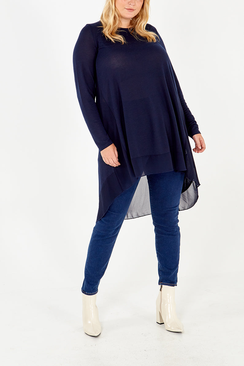 Curve Chiffon Insert Split Back Top