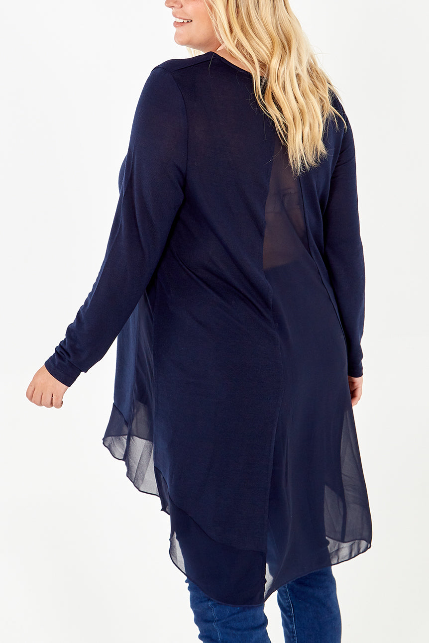 Curve Chiffon Insert Split Back Top