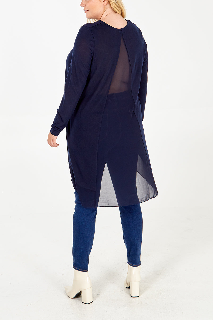 Curve Chiffon Insert Split Back Top