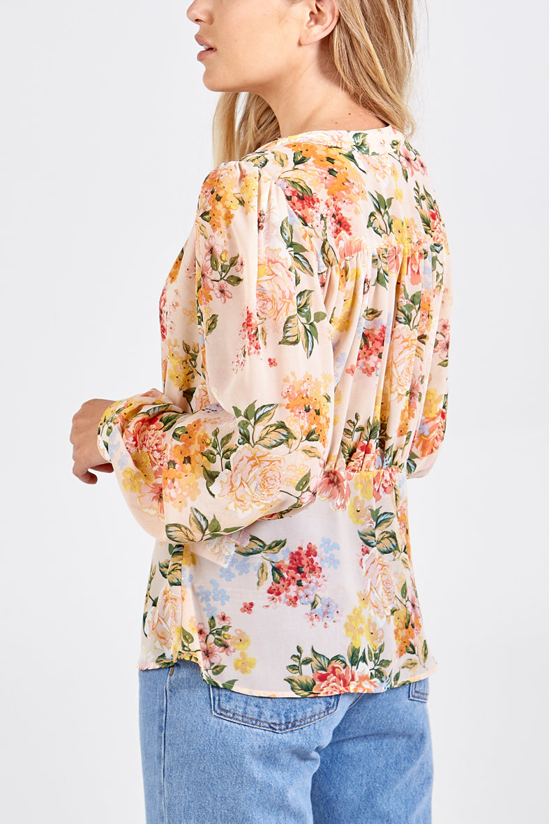 Gathered Detail Floral Print Blouse