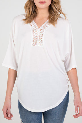 Lace Trim Oversized Top