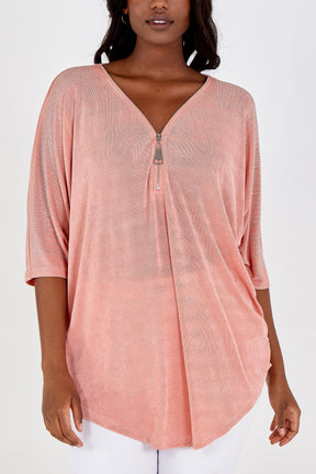 Curve Zip Front Diamante Top