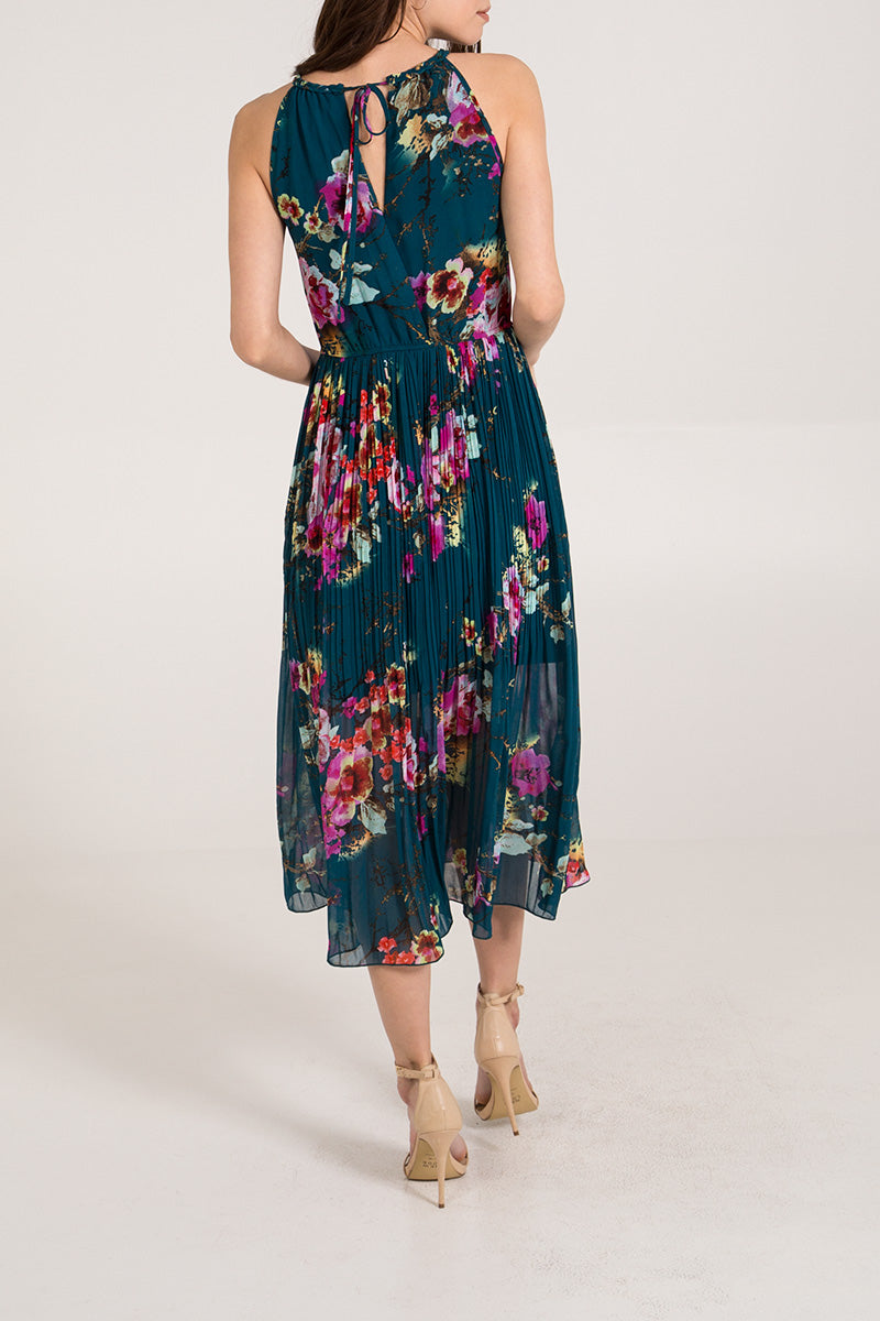 Floral Print Pleated Midi Dress