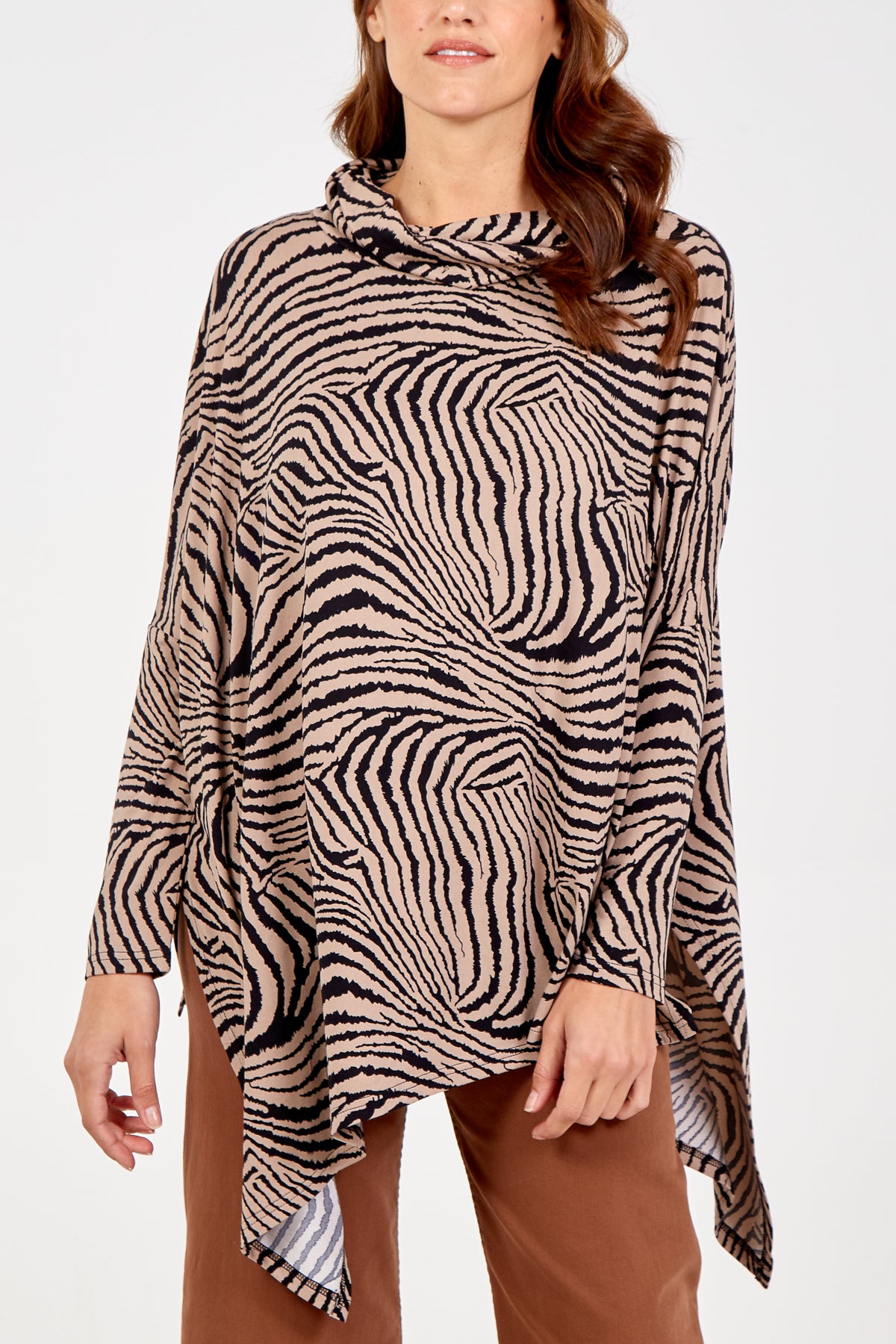 Abstract Zebra Oversized Cowl Neck Top