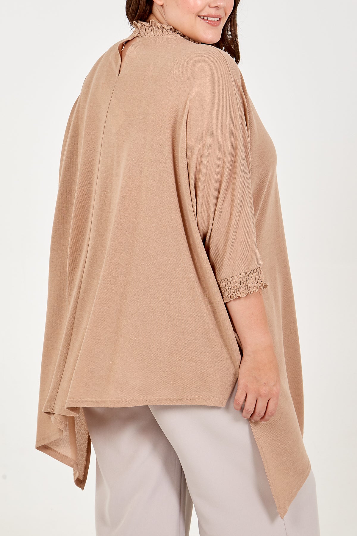 Curve Asymmetric Top With Shirred Collar