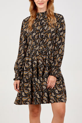 Paisley Print Long Sleeve Tiered Dress