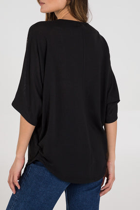 Bling Shoulder Zip Neck Top