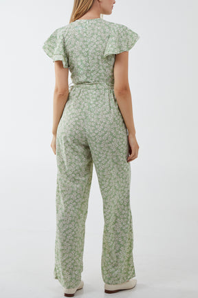 Wrap Front Frill Sleeve Jumpsuit