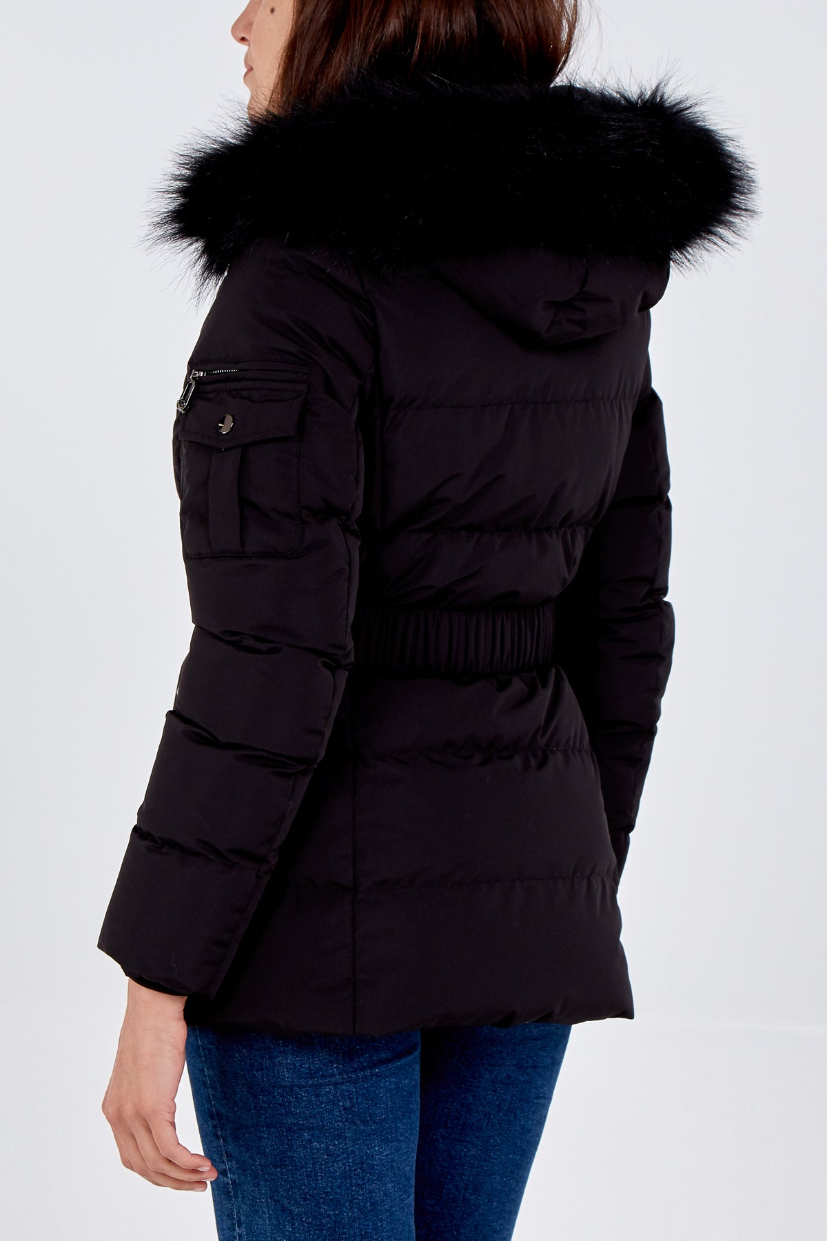 Belted Fur Hood Puffer Jacket