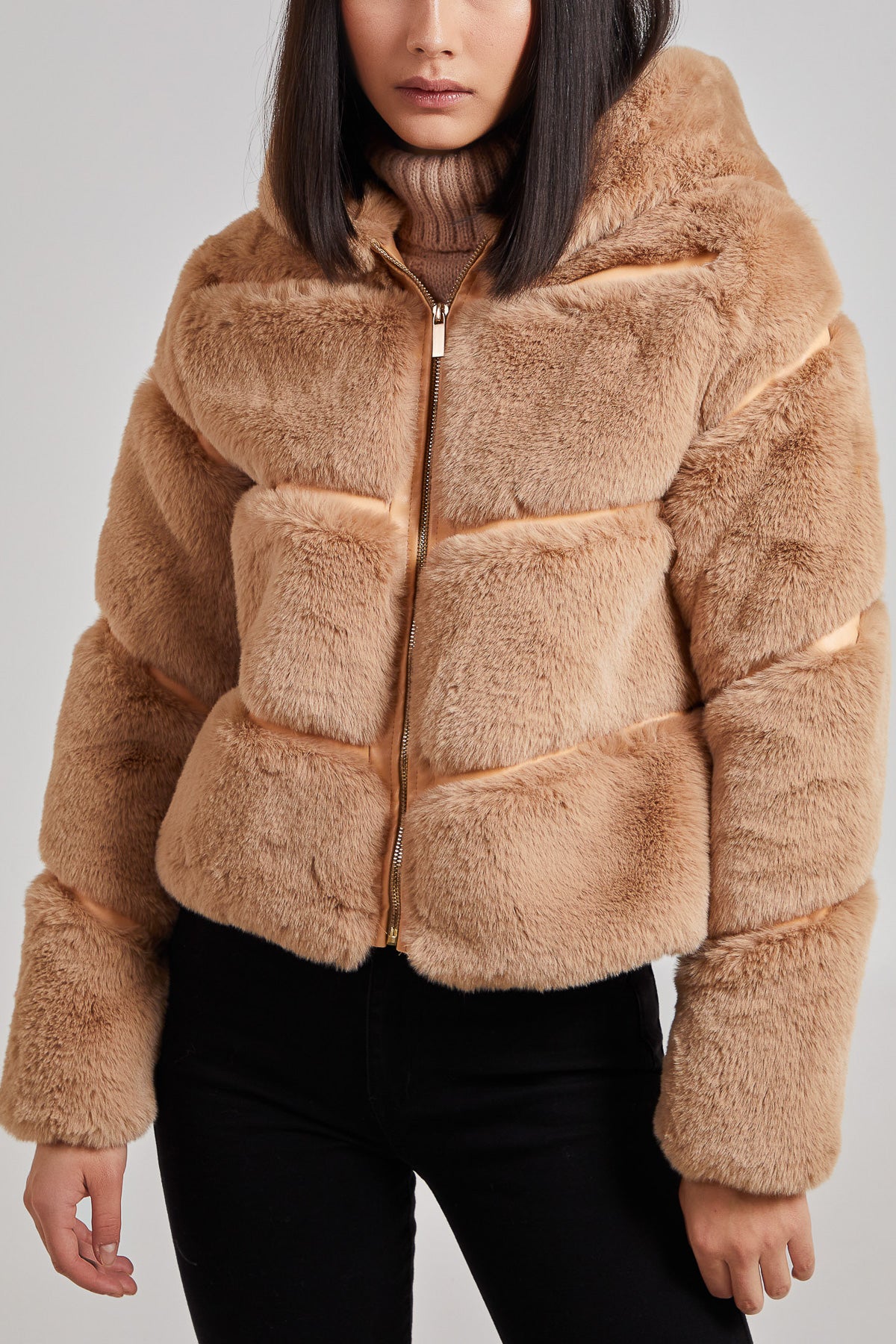 Pelted Zip Through Faux Fur Jacket