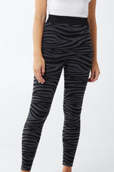 Zebra Patterned Fleece Lined Leggings