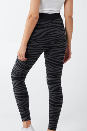 Zebra Patterned Fleece Lined Leggings