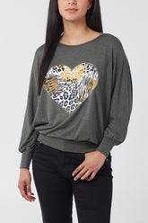 Heart Animal Batwing Top