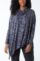 Kate Floral Print Roll Neck Asymmetric Oversized Top