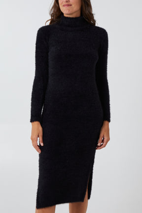 Feather Yarn Roll Neck Dress