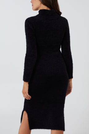 Feather Yarn Roll Neck Dress