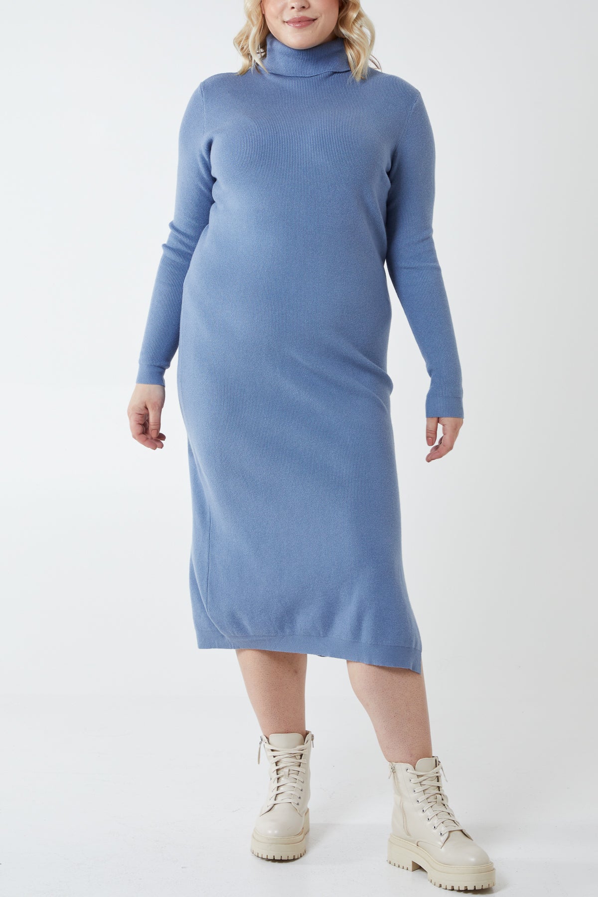 Curve Roll Neck Knitted Midi Dress