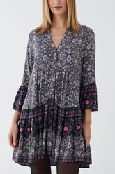 Paisley Print High Low Hem Smock Tunic