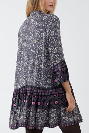 Paisley Print High Low Hem Smock Tunic