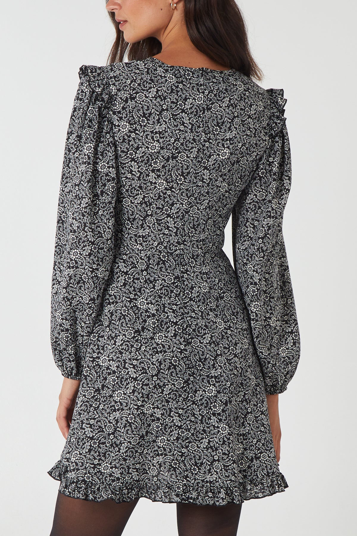 Paisley Long Sleeve Frill Mini Dress