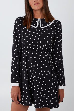 Contrast Trim Collar Spot Mini Dress
