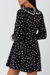 Contrast Trim Collar Spot Mini Dress