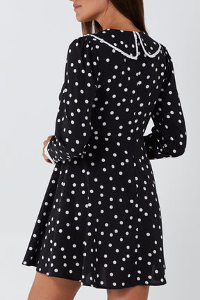 Contrast Trim Collar Spot Mini Dress