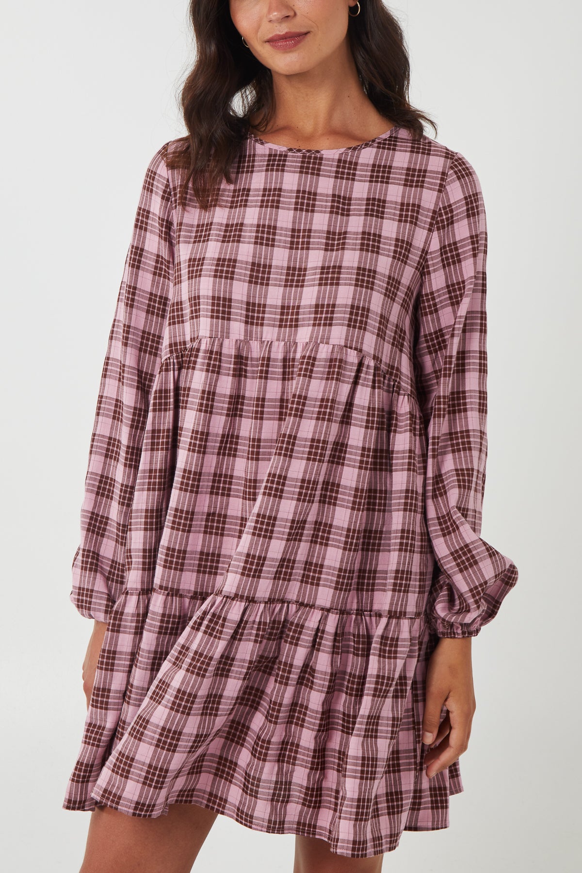 Gingham Frill Sleeve Smock Dress