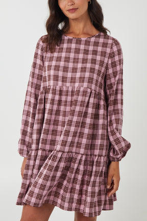 Gingham Frill Sleeve Smock Dress