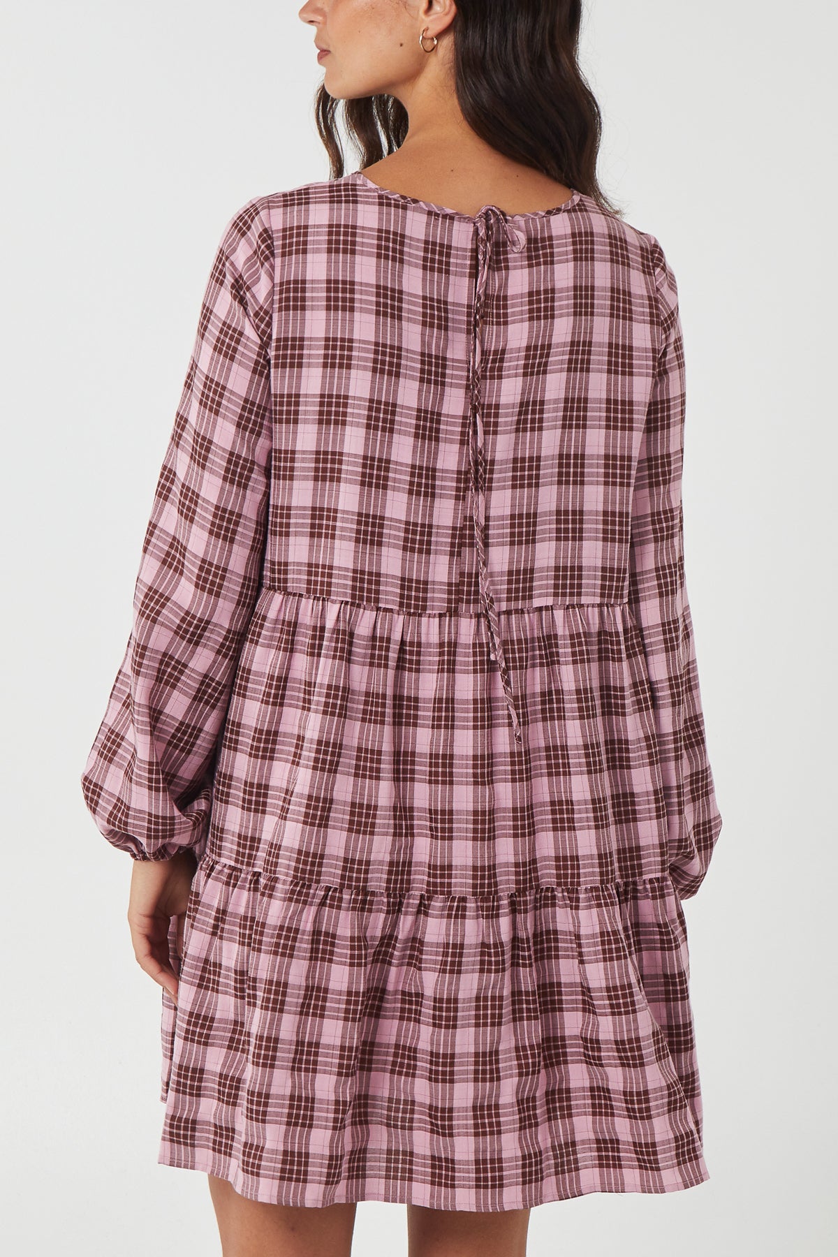 Gingham Frill Sleeve Smock Dress