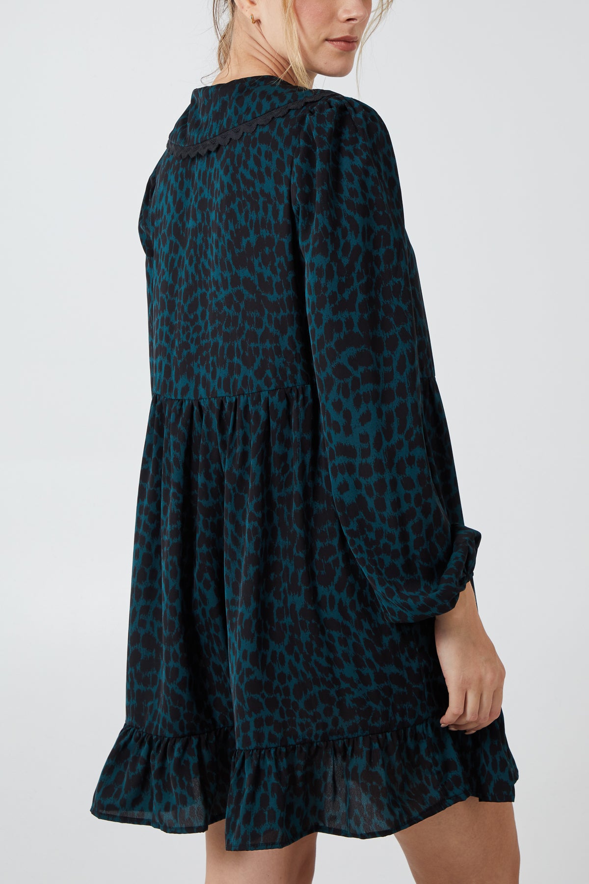 Animal Lace Trim Smock Shirt Dress