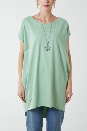 Cap Sleeve High Low Necklace Top