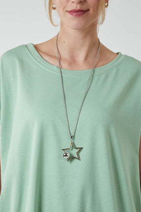 Cap Sleeve High Low Necklace Top