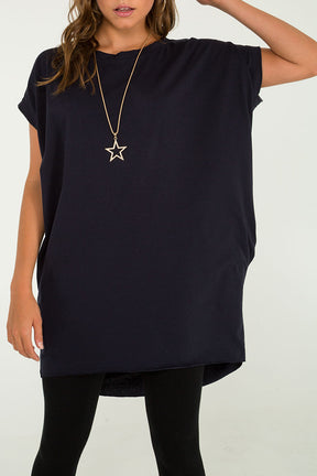 Cap Sleeve High Low Necklace Top