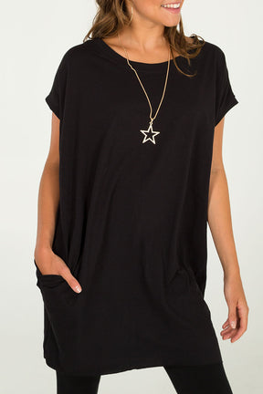 Cap Sleeve High Low Necklace Top