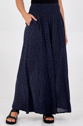 Leopard Print Ruched Waist Wide Leg Trousers