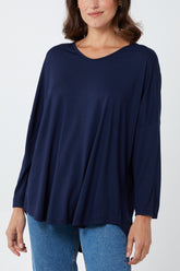 High Low Curved Hem Long Sleeve Top