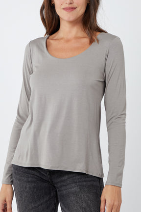 Basic Double Layer Scoop Neck Long Sleeve Top