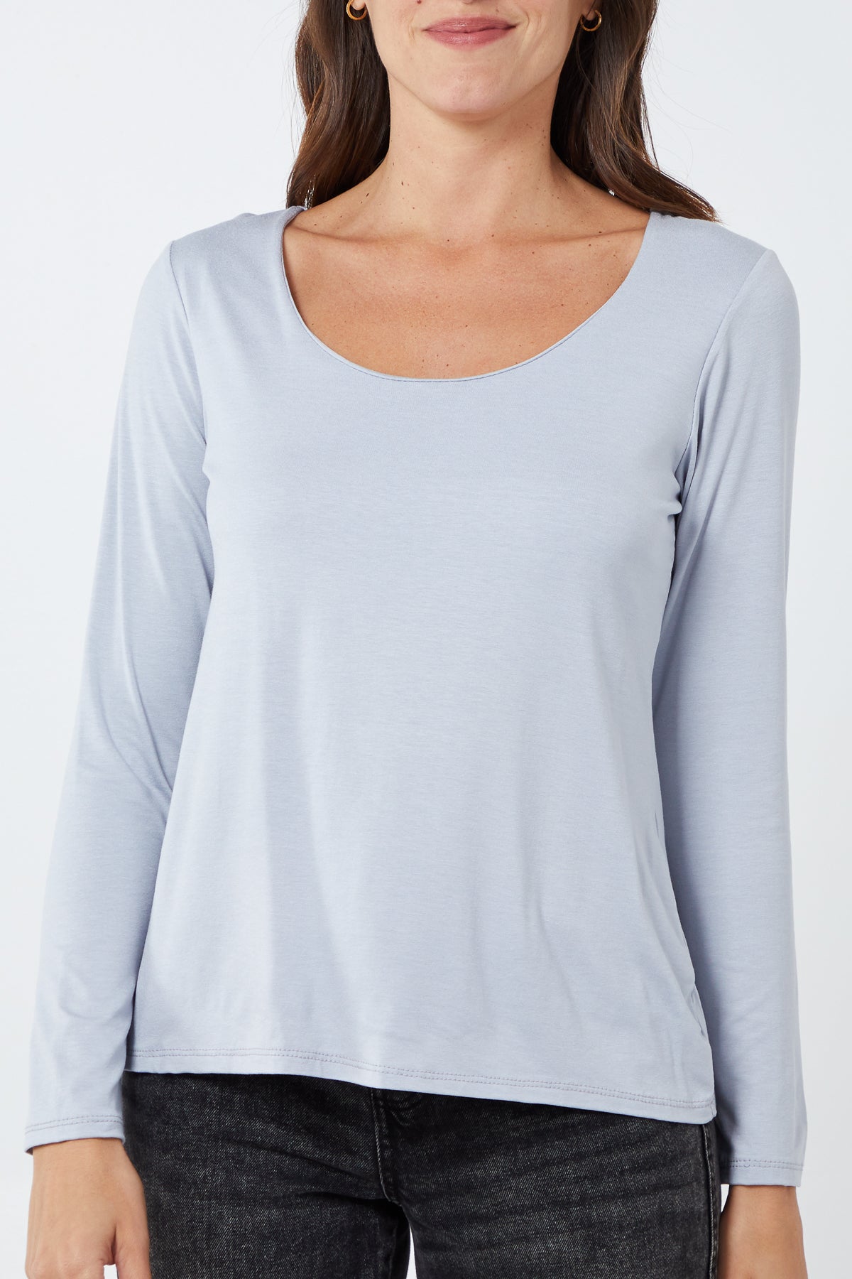 Basic Double Layer Scoop Neck Long Sleeve Top
