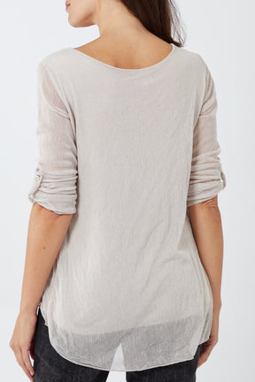 Double Layer Scoop Neck Sparkle Top