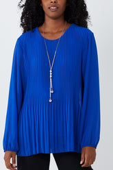 Pleated Long Sleeve Necklace Top