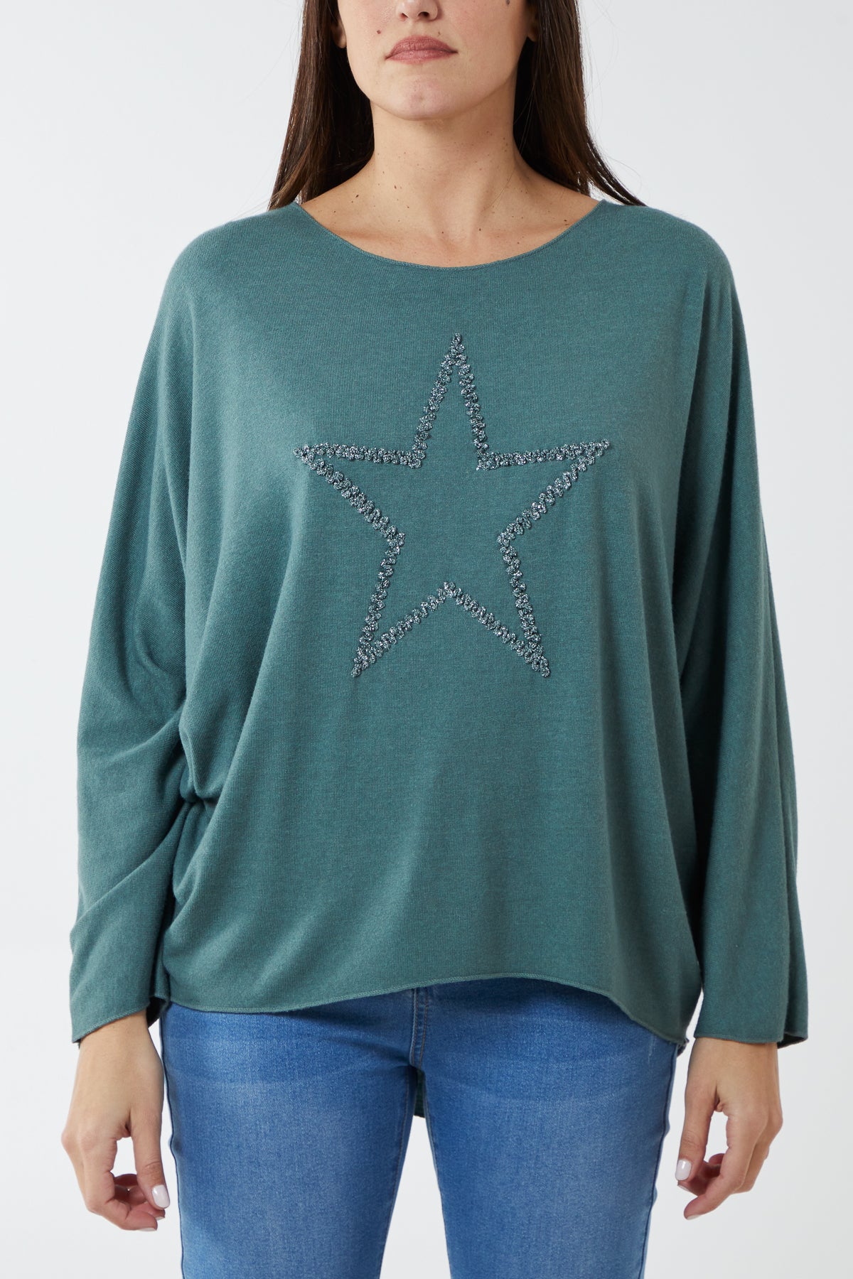 Scoop Neck long Sleeve Glitter Star Fine Knit Jumper